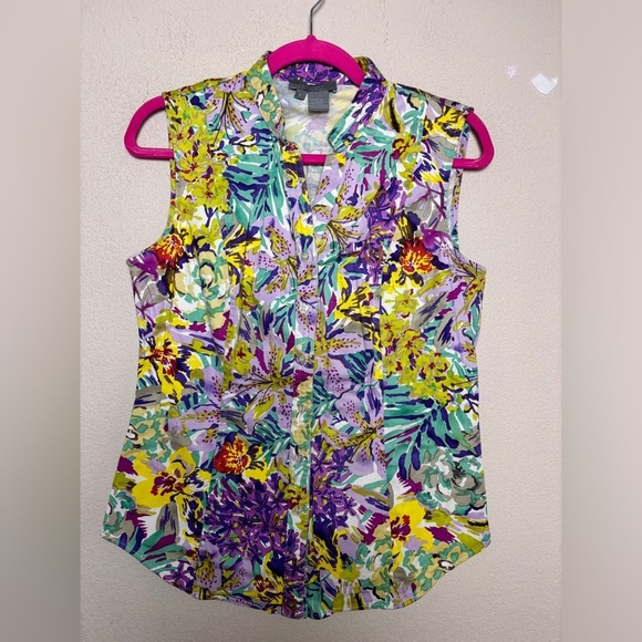 Eccoci Multi Tropical Floral Sleeveless Button Down Blouse and Skirt Combo 6 - Picture 3 of 9
